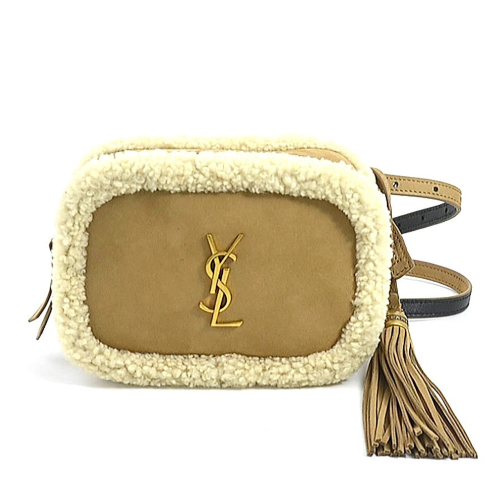 Saint Laurent Waist Bag Body Sheepskin Fur Beige Cream Gold
